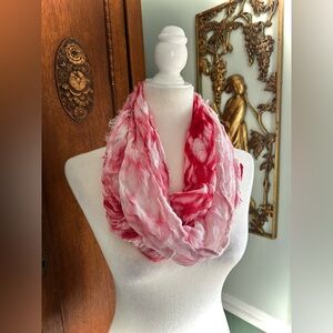 Tie Dye Infinity Scarf Red Pink Ombre Watercolor Frayed Raw Edge Romantic